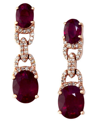 Effy 14K Rose Gold Diamond Lead Glass Filled Ruby Earrings - Ruby