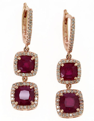 Effy 14k Rose Gold Diamond Lead and Glass Filled Ruby Earrings - Ruby