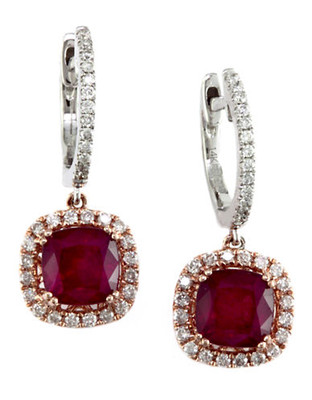 Effy 14K White Rose Gold Diamond Lead Glass Filled Ruby Earrings - Ruby