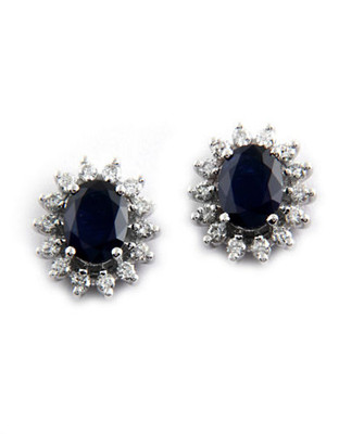 Effy 14K White Gold Diamond And Sapphire Earrings - Sapphire