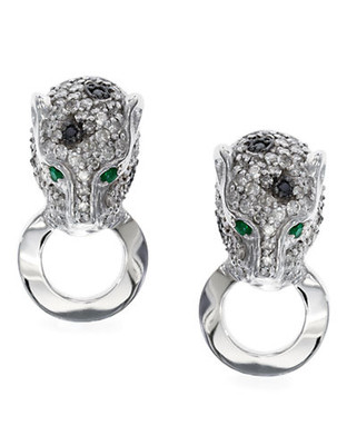 Effy 14K White Gold Diamond Black Diamond Emerald Earrings - White Diamond