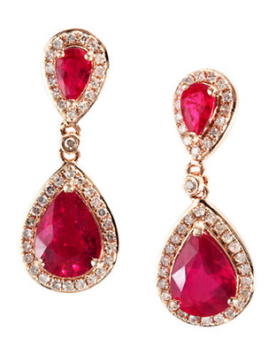 Effy 14K Rose Gold and Diamond Lead Glass Filled Ruby Earrings - Ruby