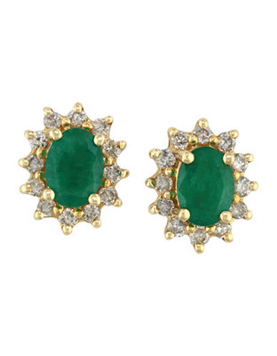 Effy 14K Yellow Gold Emerald & Diamond Earrings - Emerald