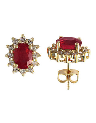 Effy 14K Yellow Gold Diamond And Ruby Earrings - Ruby