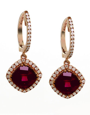 Effy 14K Rose Gold Diamond And Rhodolite Earrings - Dark Red