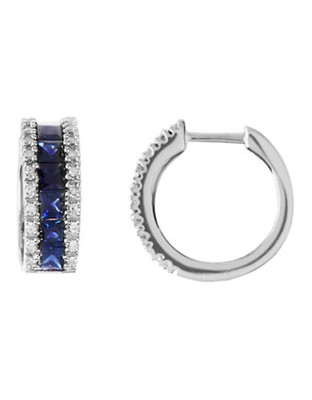 Effy 14K White Gold Diamond And Sapphire Hoop Earrings - Sapphire