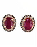 Effy 14k Rose Gold Diamond Espresso Diamond Lead and Glass Filled Ruby Earrings - Ruby
