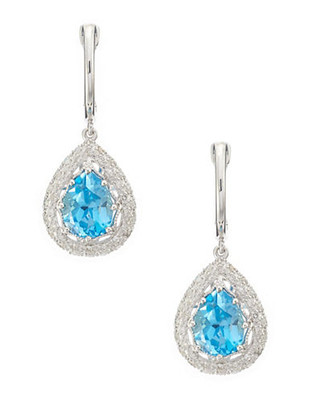 Effy 14K White Gold Diamond And Blue Topaz Earrings - Blue Topaz