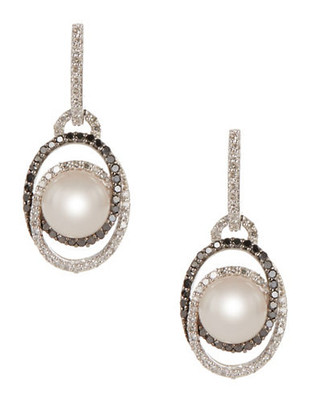 Fine Jewellery Diamond and Pearl Swirl Drop Earrings - White