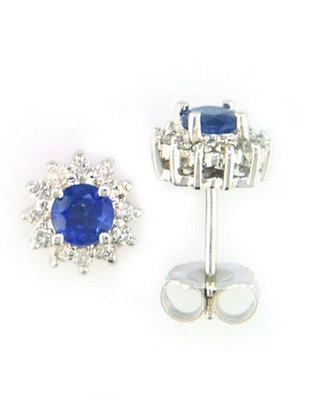 Effy 14K White Gold Sapphire And Diamond Stud Earrings - Sapphire