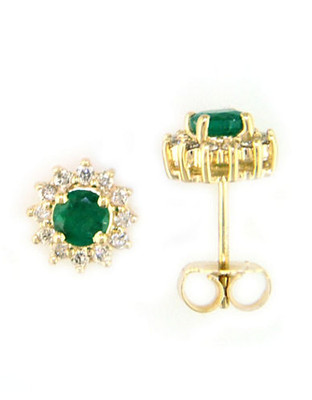 Effy 14K Yellow Gold Diamond And Emerald Stud Earrings - Emerald