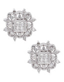 Fine Jewellery 14K Rhodium Plated White Gold Square 0.33ct Diamond Stud Earrings - Diamond