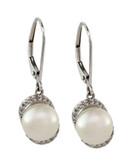 Effy 14K White Gold Diamond And Freshwater Pearl Earrings - Pearl