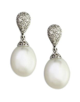 Effy Freshwater Pearl Drop Earrings with Diamonds - Pearl