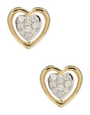 Fine Jewellery 14K Yellow Gold Pave Diamond Heart Earrings - Diamond