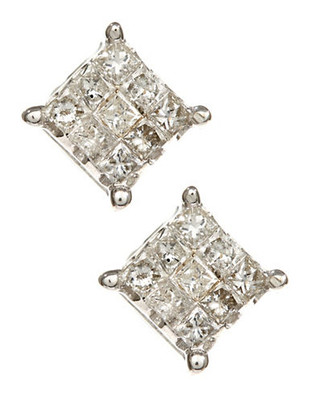 Fine Jewellery 14K White Gold Square Crystal Stud Earrings - Diamond