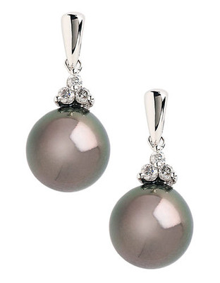 Fine Jewellery 10K White Gold Diamond And Black 8mm Pearl Earrings - Black Pearl