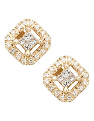 Fine Jewellery 14K Yellow Gold Square 0.20ct Diamond Earrings - Diamond