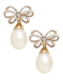 Fine Jewellery 10Kt Yellow Gold Bow Earring With 10 to 8mm Freshwater Pearls And Diamonds - Pearl