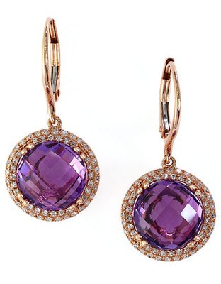 Effy 14K Rose Gold Diamond and Amethyst Earrings - AMETHYST