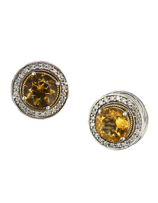 Effy Sterling Silver 18K Yellow Gold Diamond And Citrine Earrings - Yellow