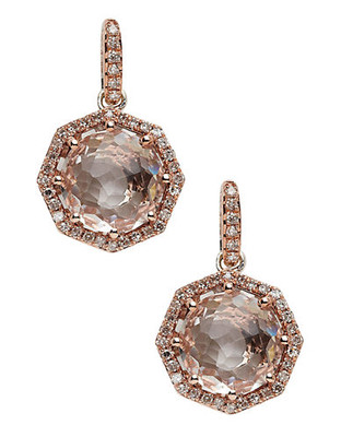 Town & Country 14K Rose Gold Diamond And White Quartz Earrings - Quartz