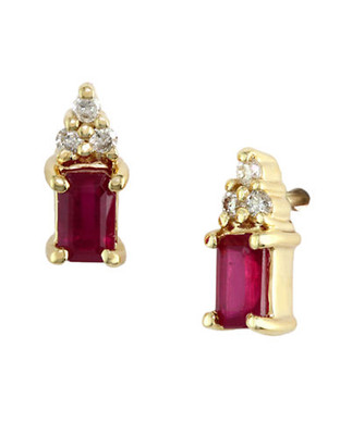 Effy 14K Yellow Gold Diamond Lead Glass Filled Ruby Earring - Ruby