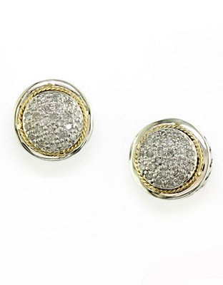 Effy Sterling Silver 18K Yellow Gold And Pave Diamond Circle Earrings - Silver