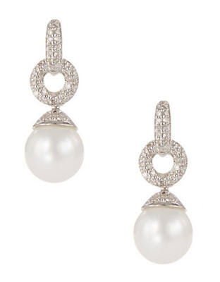 Fine Jewellery Diamond and Pearl Pave Drop Earrings - White