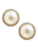 Fine Jewellery 10K Yellow Gold Diamond And 8mm Pearl Earrings - Pearl