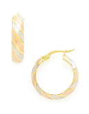 Fine Jewellery 14Kt Yellow Gold 20mm Satin Finish And Diamond Cut Hollow Tube Hoops - Two Tone Gold