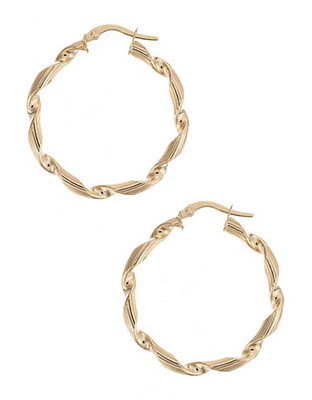 Fine Jewellery 14Kt Yellow Gold 3X25Mm Polished Line Pattern Twist Tube Hoops With Hinged Earwires And Snap In Closure - Yellow Gold