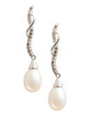 Fine Jewellery 10K White Gold Diamond And Half Drill 8 to 6mm Pearl Earrings - Pearl