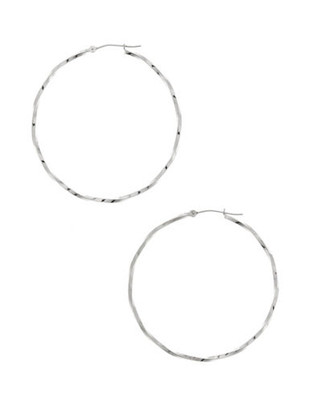Fine Jewellery 14Kt White Gold Rhodium Plated 45Mm Hollow Twist Tube Hoops With Hinged Earwires And Snap In Closure. - Yellow Gold