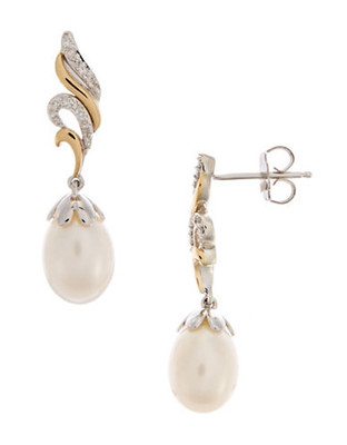 Fine Jewellery Sterling Silver With 14Kt Yellow Gold Drop Freshwater Pearl Earrings - Tri Colour