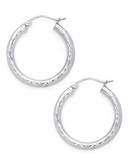 Fine Jewellery 14K White Gold Diamond Cut Hollow Tube Hoop Earrings - White Gold