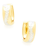 Fine Jewellery 18Kt Yellow Gold Huggie Hoops With Rhodium Plated Leaf Design - Gold
