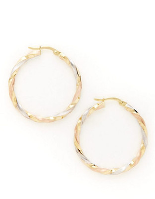 Fine Jewellery 14K Tri Colour Gold Twist Tube Hoop Earrings - Tri Colour Gold