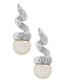 Fine Jewellery 10K White Gold Diamond And Halfdrill Pearl Earrings - Pearl