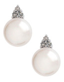 Fine Jewellery 10K White Gold, Diamond And Pearl Earrings - Pearl