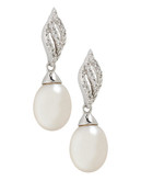 Fine Jewellery 10K White Gold Diamond And 9mm Pearl Earrings - Pearl