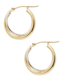 Fine Jewellery 14K Yellow And White Gold Criss Cross Tube Hoop Earrings - Two Tone Gold