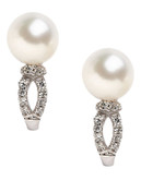 Fine Jewellery 10K White Gold Diamond And 6mm Pearl Earrings - Pearl