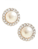 Fine Jewellery 10K Yellow Gold Diamond And 4mm Pearl Earrings - Pearl