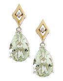 Fine Jewellery Sterling Silver 14K Yellow Gold Diamond And Green Amethyst Earrings - Green