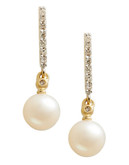Fine Jewellery 10K Gold Diamond And 6mm Pearl Earrings - Pearl