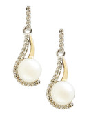 Fine Jewellery 14K Yellow Gold Sterling Silver Diamond And 6mm Pearl Earrings - Pearl