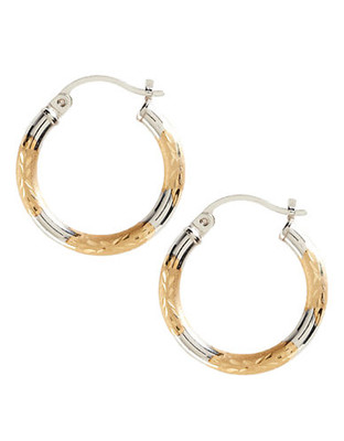 Fine Jewellery 14K Yellow And White Gold Satin Hoop Earrings - Two Tone colour