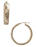 Fine Jewellery 14K Yellow Gold And Sterling Silver Satin Weave Hoop Earrings - Two Tone