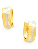 Fine Jewellery 14K Yellow Gold Huggie Hoops With Rhodium Plated Diamond Cut Accents - Yellow gold
